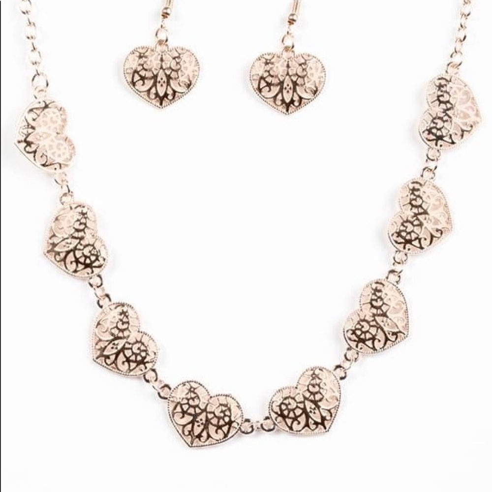 Women Heart Gold Necklace & Bracelet Set